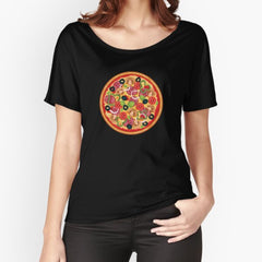Loaded Round Pizza Pie with Everything Olives Pepperoni graphic Relaxed Fit T-Shirt