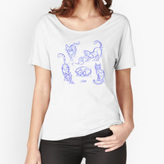 Blue Print Cats (Version 1) Relaxed Fit T-Shirt