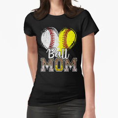 Ball Mom Heart Baseball Softball Mama Women Mothers Day 2022 Fitted T-Shirt