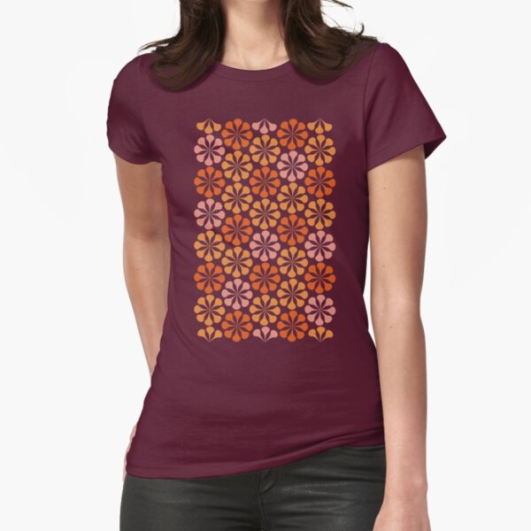 Mod flower pattern (pink and orange) Fitted T-Shirt