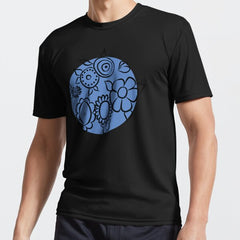 Blue Retro Flower Pattern Active T-Shirt