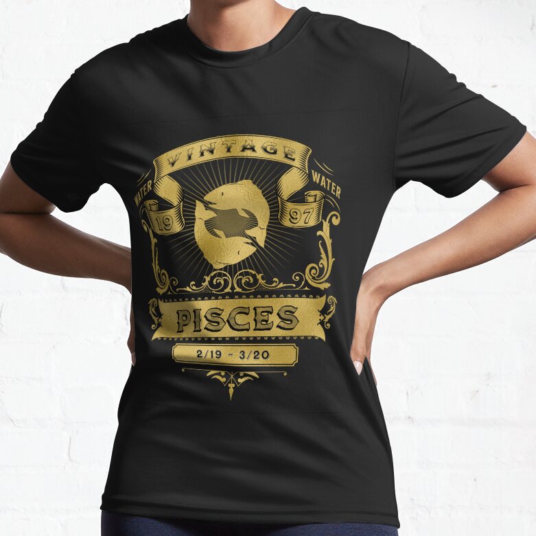 The Zodiac Sign of Pisces Golden Vintage 1997 Active T-Shirt
