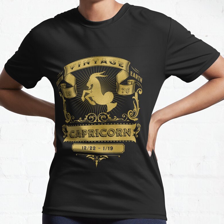 The Zodiac Sign of Capricorn Golden Vintage 1976 Active T-Shirt