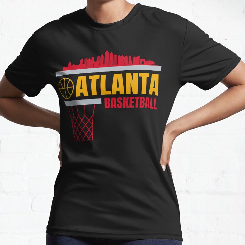 Atlanta Basketball NBA Fan Atlanta Hawks City Skyline, Yellow, Gray, Red Active T-Shirt