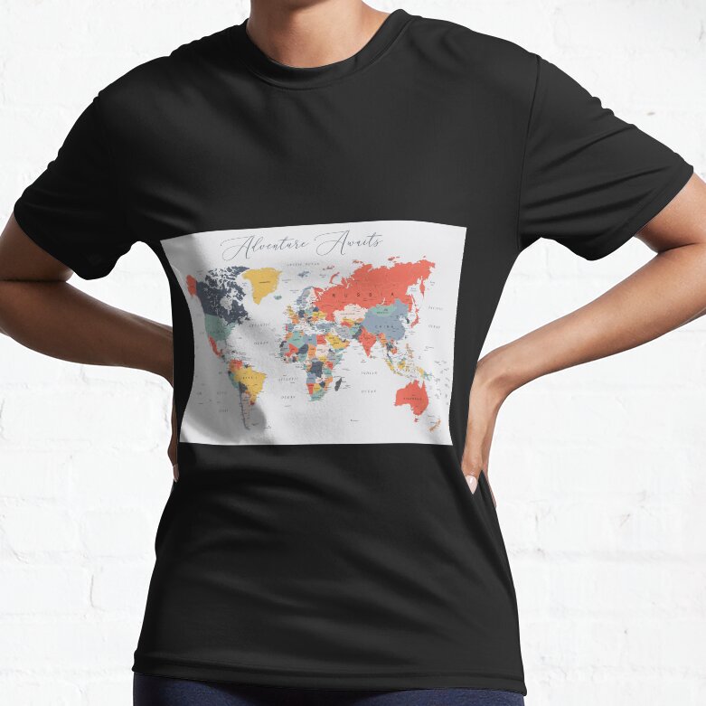 Adventure Awaits World Map Active T Shirt