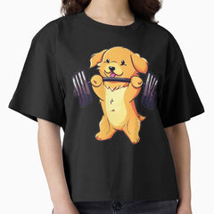 Adorable Puppy Golden Retriever Gym Weightlifting Crossfit Kwirk E Kwirk Quirky Boxy T Shirt