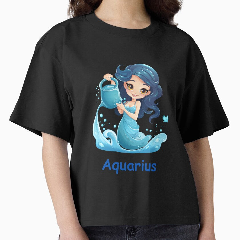 Cute funny Zodiac sign Aquarius cartoon style Boxy T-Shirt