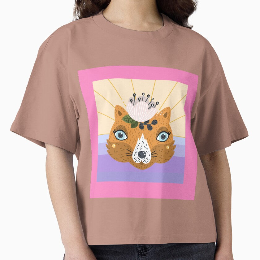 jungle fox face in retro pink sunset Boxy T-Shirt