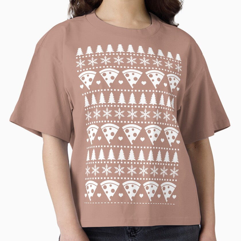 Pepperoni Pizza Ugly Christmas Jumper Pattern Boxy T-Shirt