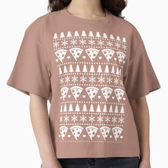 Pepperoni Pizza Ugly Christmas Jumper Pattern Boxy T-Shirt