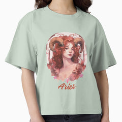 Vibrant beautiful Aries zodiac- Horescope/SunSign Theme on white back ground Boxy T-Shirt