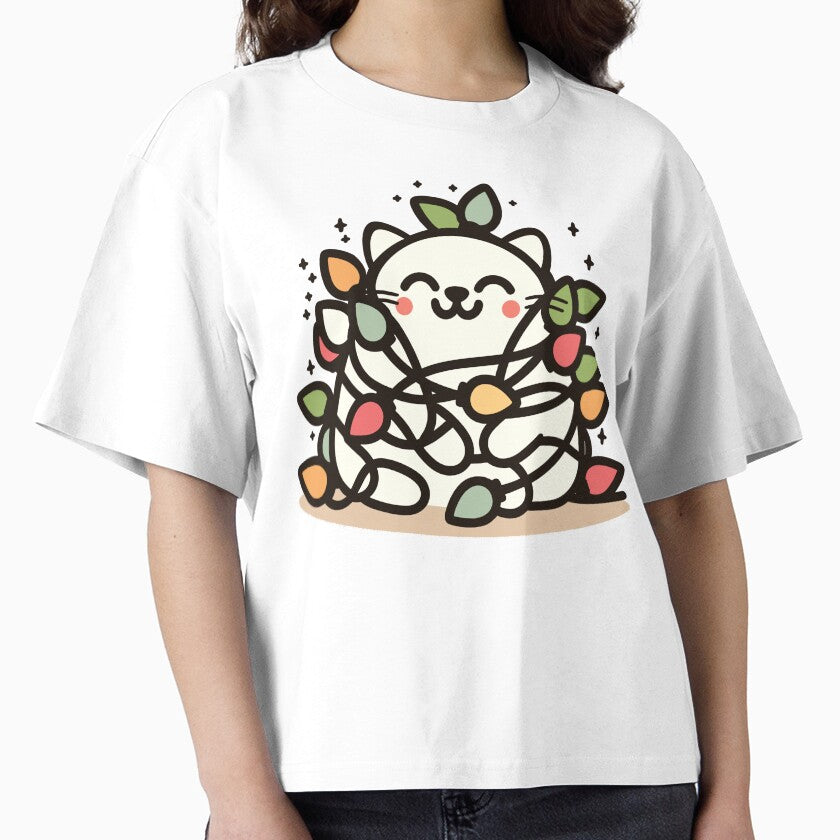 Cute Ugly Christmas Cat Women Men Kids Funny Cat Christmas Boxy T-Shirt