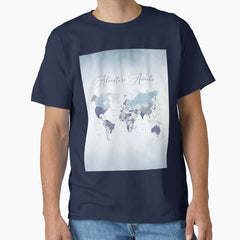 Adventure Awaits World Map In Blue Classic T Shirt