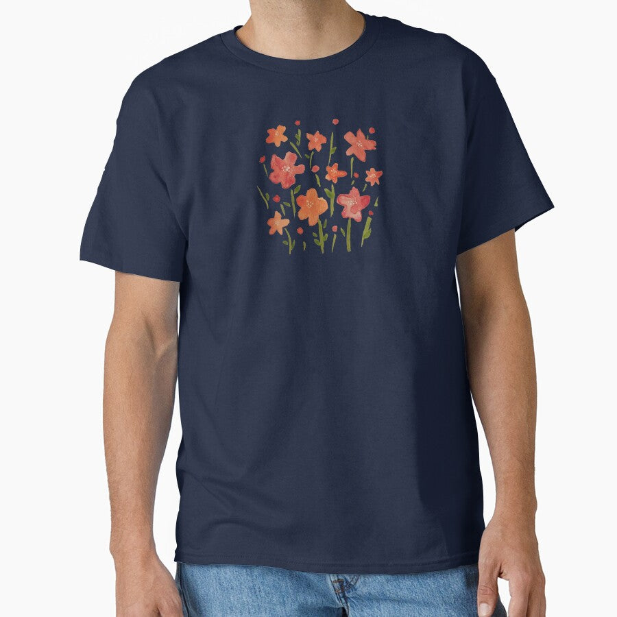 Watercolor Flowers Floral Red Classic T-Shirt