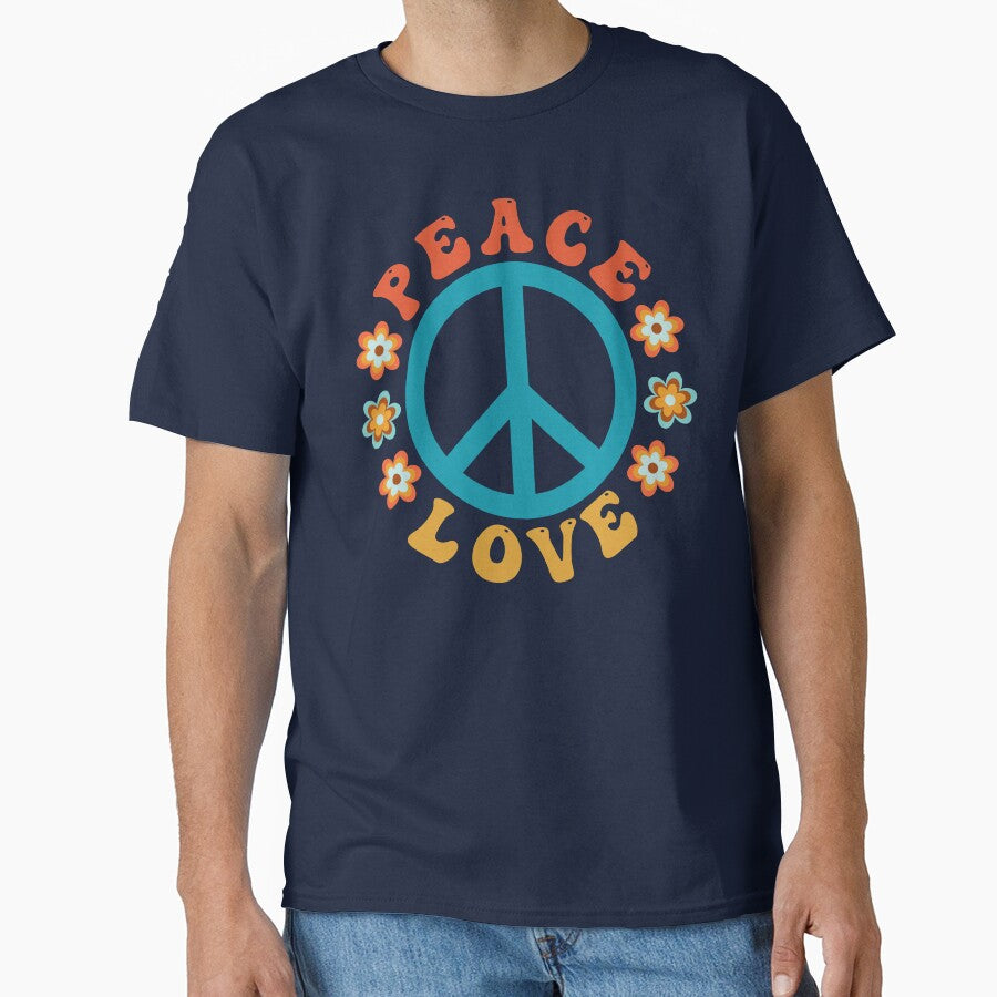 Hippie Peace Sign - Flower Power Peace Love Classic T-Shirt