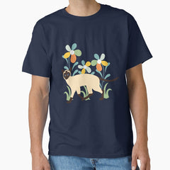 Siamese Cat and Flowers Classic T-Shirt