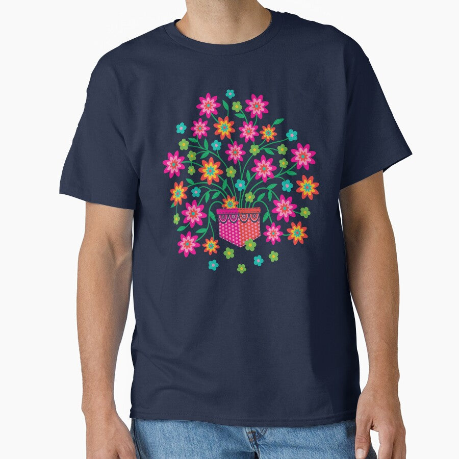 RAINBOW IN MY POCKET Floral Botanical in Bright Colours on Deep Dark Blue - UnBlink Studio by Jackie Tahara Classic T-Shirt