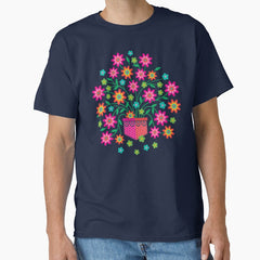 RAINBOW IN MY POCKET Floral Botanical in Bright Colours on Deep Dark Blue - UnBlink Studio by Jackie Tahara Classic T-Shirt