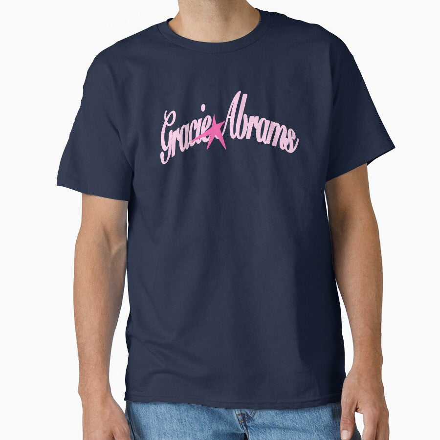 Pink Gracie Abrams Pink Star Cursive Lettering Logo Classic T Shirt