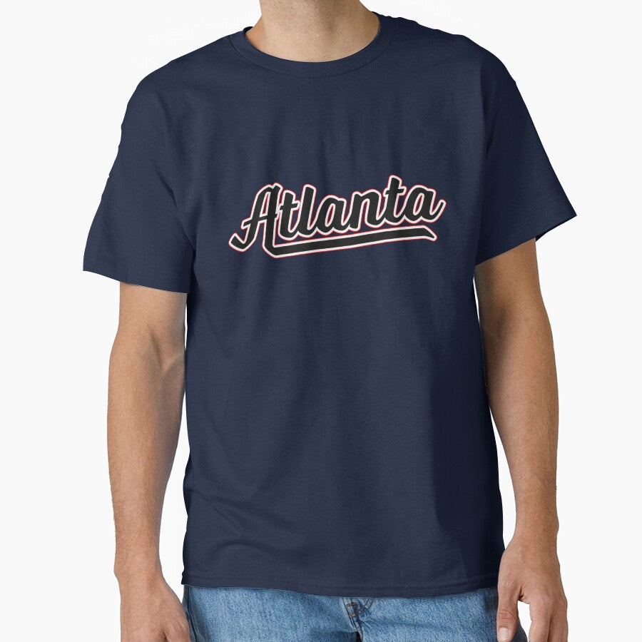 Atlanta Ga Retro Sports Script Logo Navy Classic T Shirt