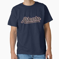 Atlanta Ga Retro Sports Script Logo Navy Classic T Shirt