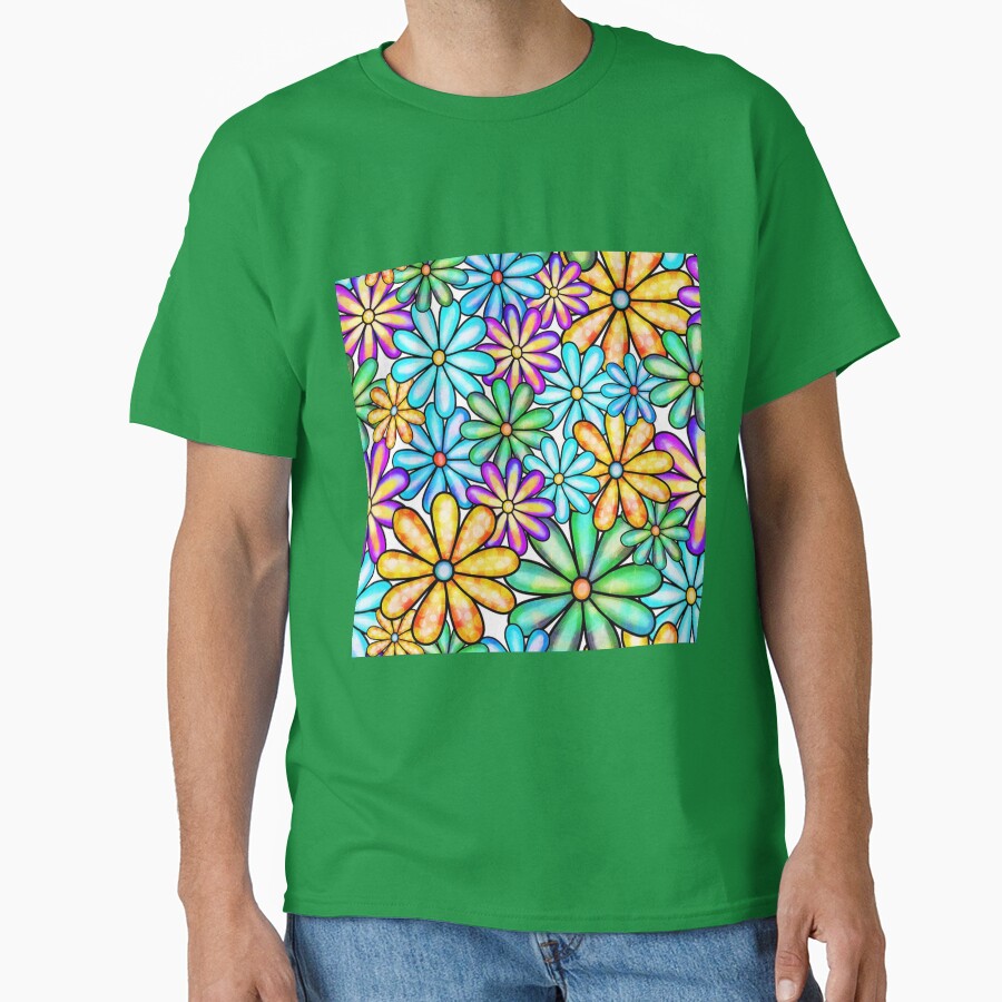 70S Retro Hippie Colorful Flowers Classic T Shirt