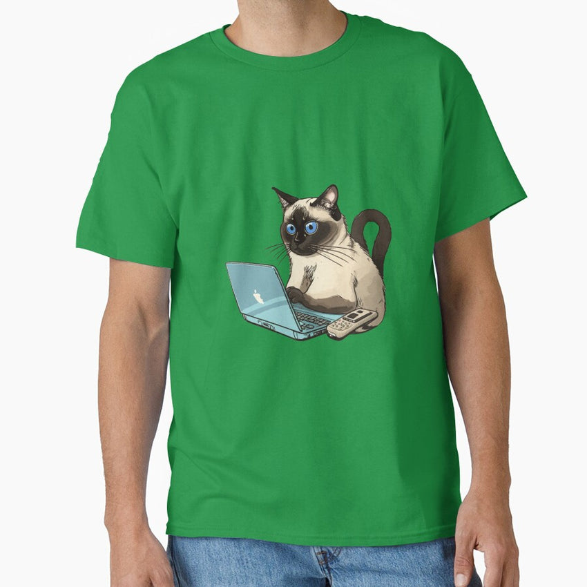 A Siamese Cat Working On Laptop Classic T-Shirt