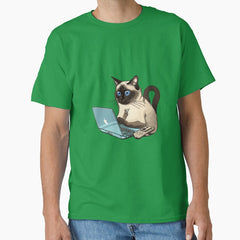 A Siamese Cat Working On Laptop Classic T-Shirt