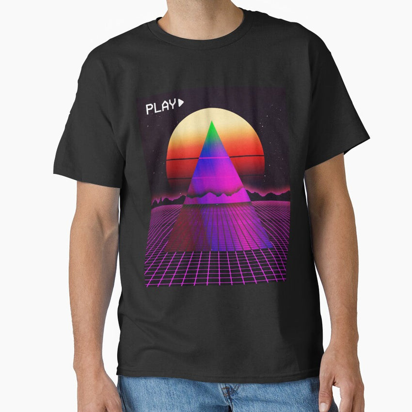 Aesthetic Synthwave Outrun Style Grid Sunset Sunrise Design Design Classic T Shirt