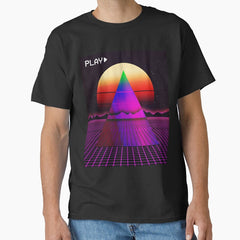 Aesthetic Synthwave Outrun Style Grid Sunset Sunrise Design Design Classic T Shirt