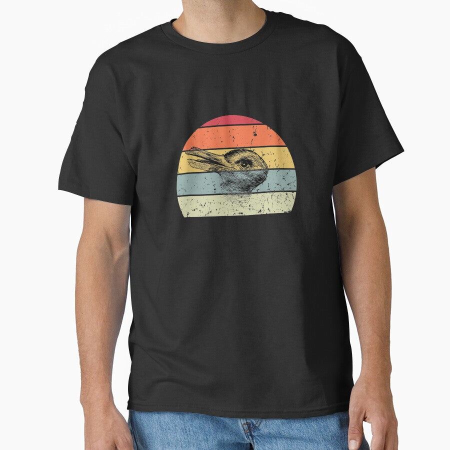 Duck Rabbit Illusion Vintage Retro Striped Sunset Classic T Shirt