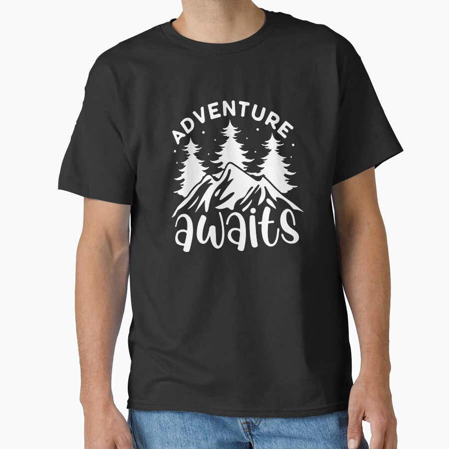 Advanture Awaits Black Classic T Shirt