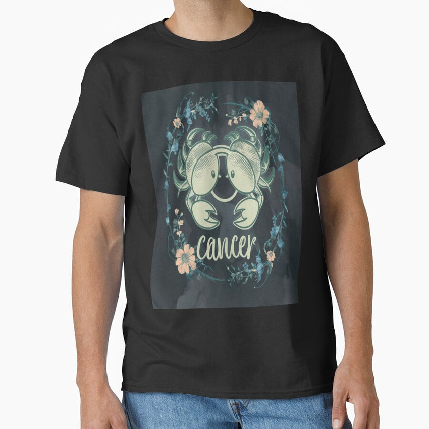 Astrology Zodiac Designs: Cancer, Crab With Pearl And Flowers Classic T-Shirt