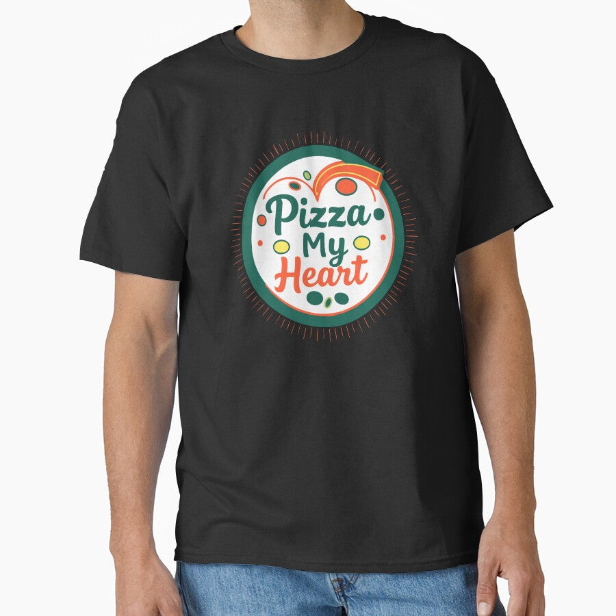 Orange & Green Pizza My Heart – Cute & Funny Valentine’s Day Pizza Pun Classic T-Shirt