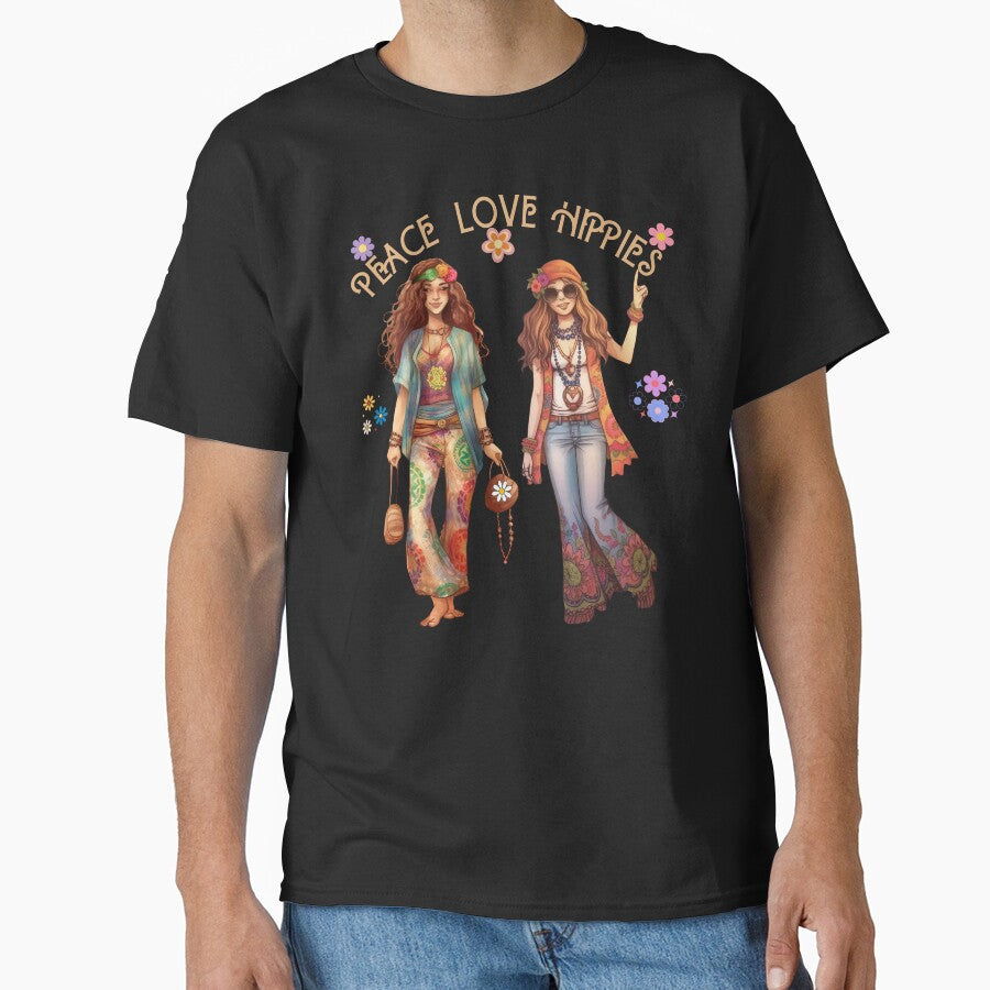 Watercolor Nostalgic Peace, Love, Hippies Classic T-Shirt