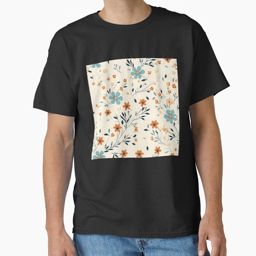 Retro Small Flowers and Floral Seamless Patterns Classic T-Shirt