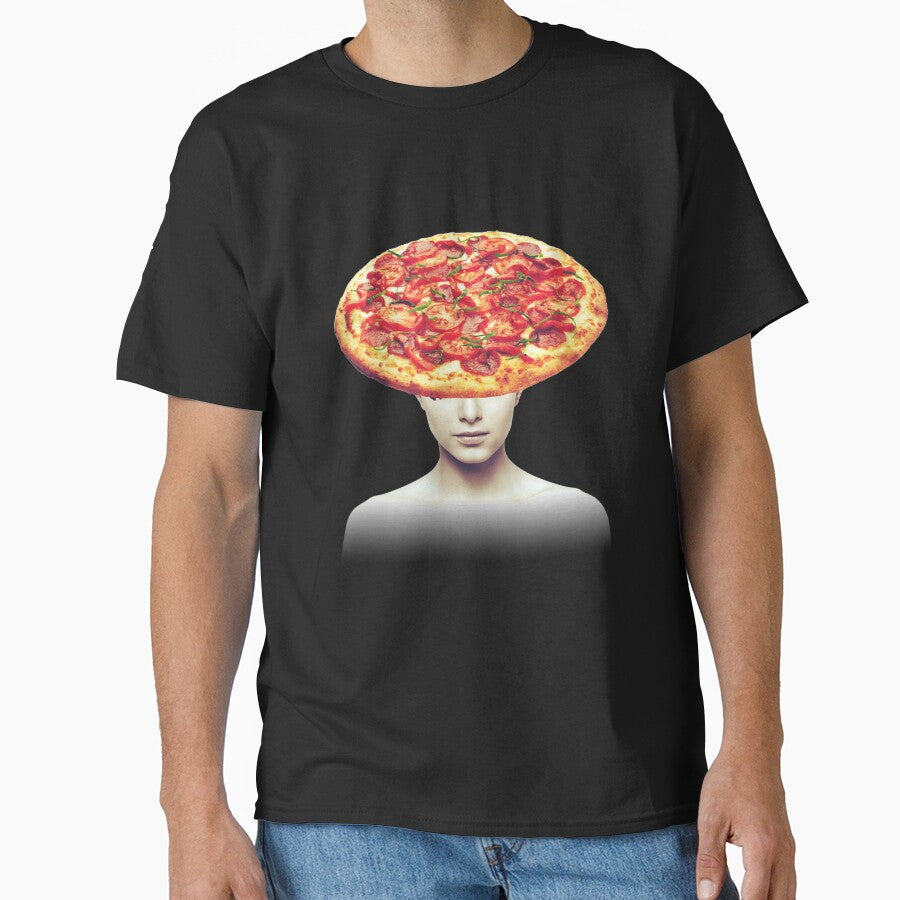 Pizza Head Portrait, minimalist food collage art Classic T-Shirt