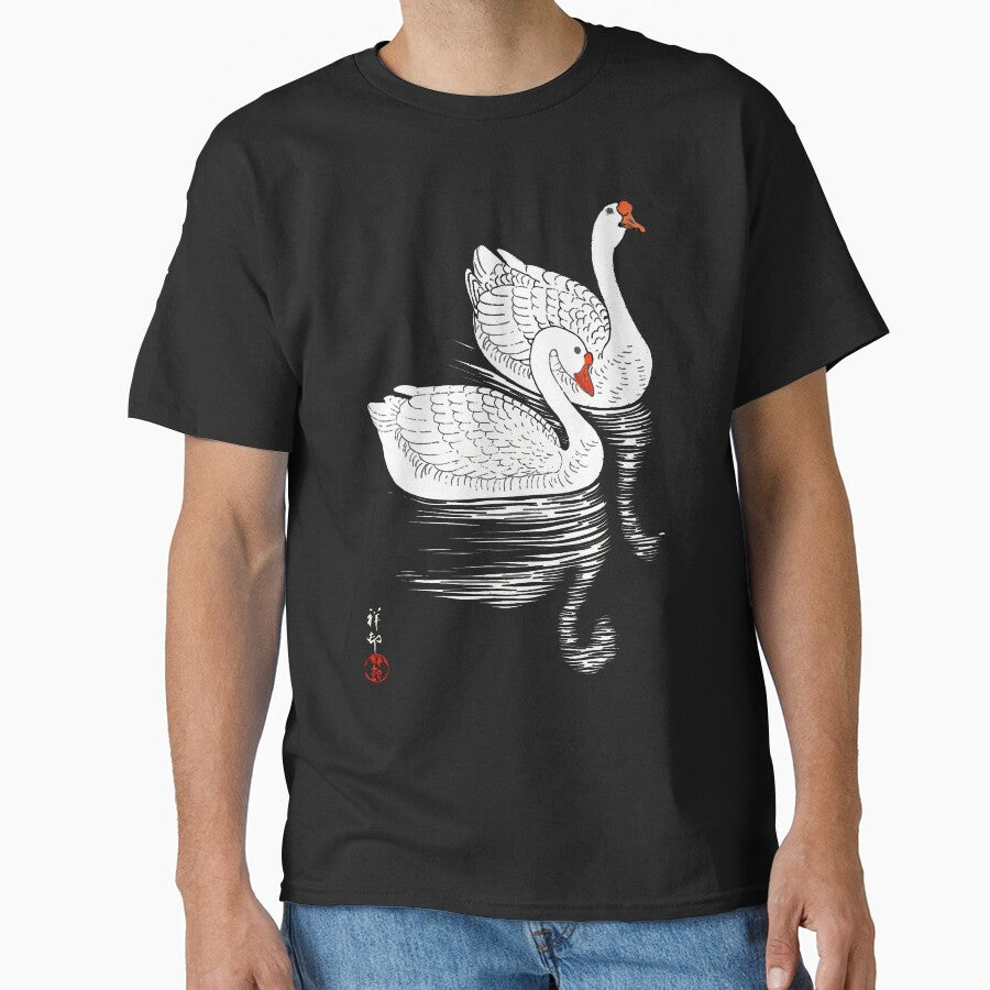 Two Swans On A Pool Vintage Japanese Classic T Shirt