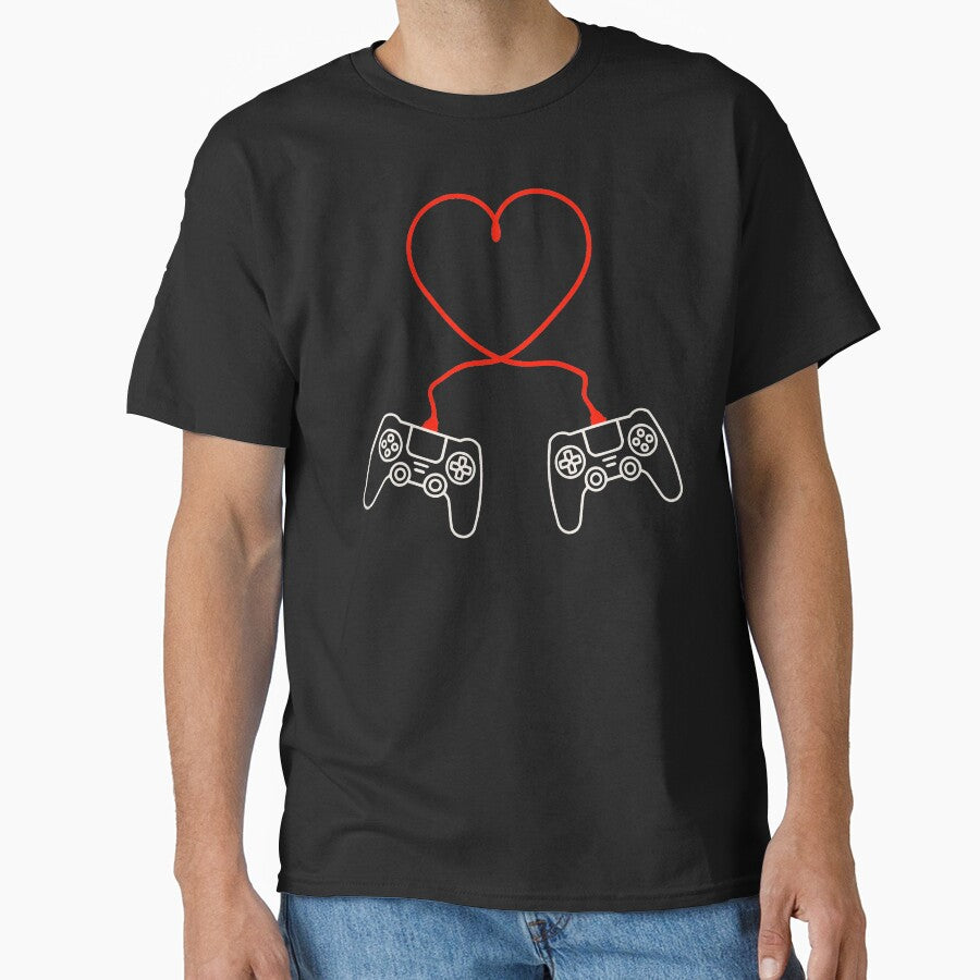 Video Gamer Heart Controller Valentines Day Cute Romantic Funny Gift For Boys Girls Men Women Kids Classic T Shirt