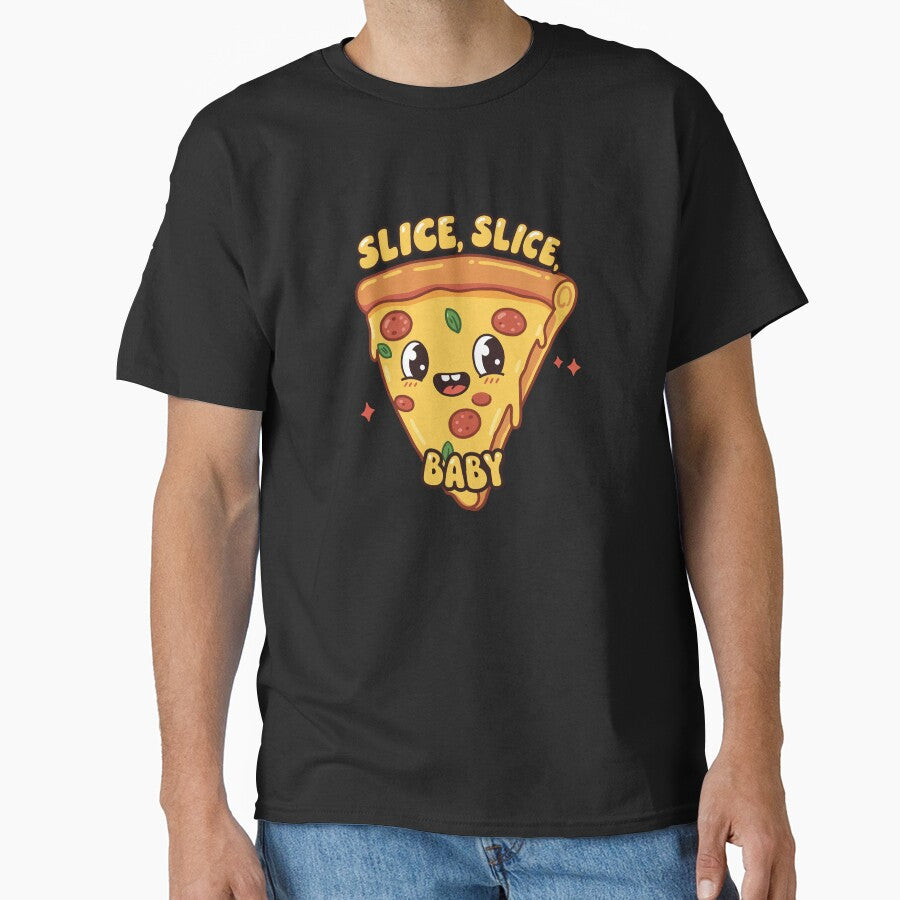 Funny Cute pizza slice cartoon character saying Slice Classic T-Shirt
