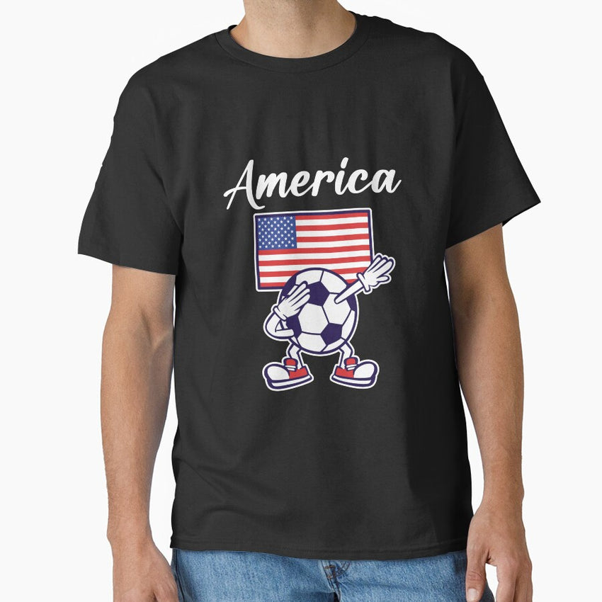 AMERICA- Dabbing Football Soccer Ball - AMERICA Classic T-Shirt