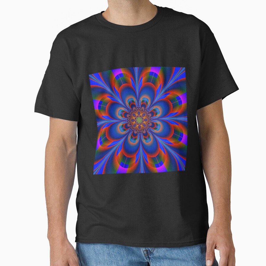 Bright Abstract Red And Blue Flower Design Classic T-Shirt