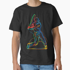 Art Colorful Line Drawing Baseball Player Classic T-Shirt