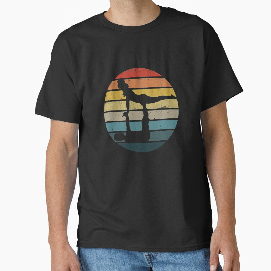 Acroyoga Silhouette On A Distressed Retro Sunset Design Classic T Shirt