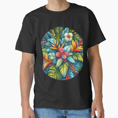 tropical flowers retro floral flowers Classic T-Shirt