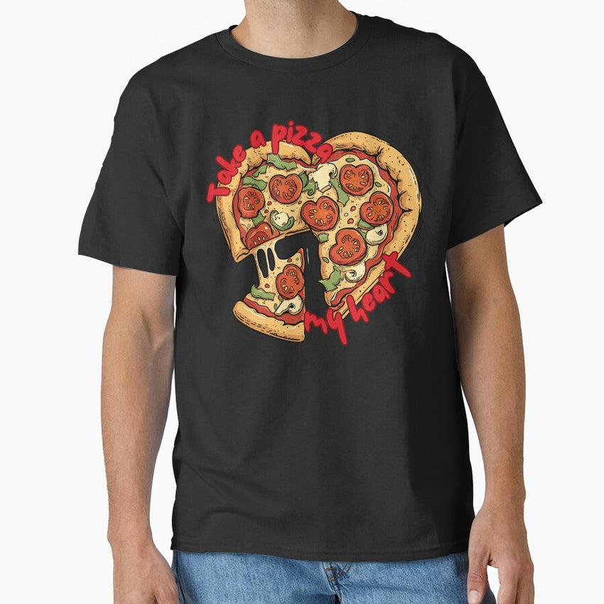 Take A Pizza My Heart Funny T-Shirt, Unisex Graphic Tee, Pizza Lovers Gift, Casual Foodie Apparel, Valentines Day Shirt Classic T-Shirt