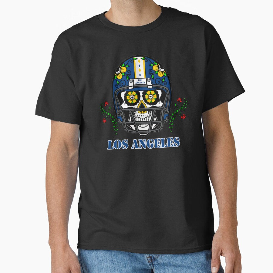 LA Los Angeles Football Helmet Sugar Skull Day Of The Dead Classic T-Shirt