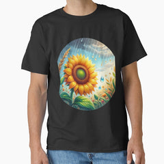 sunflower in the rain retro floral flowers Classic T-Shirt