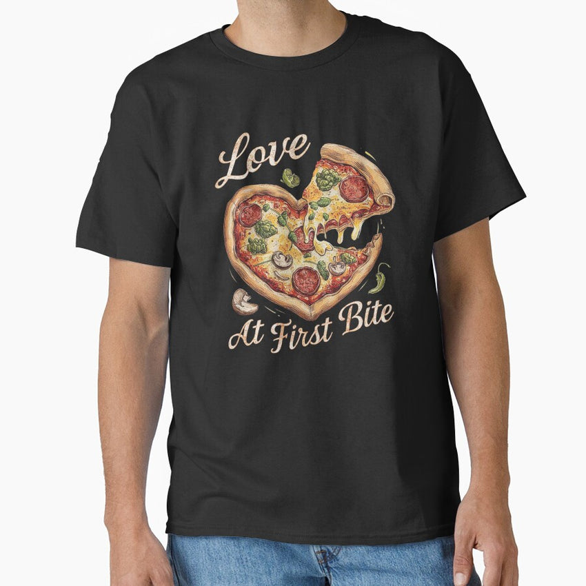 Heart-Shaped Pizza Design with Cheesy Love Theme Classic T-Shirt