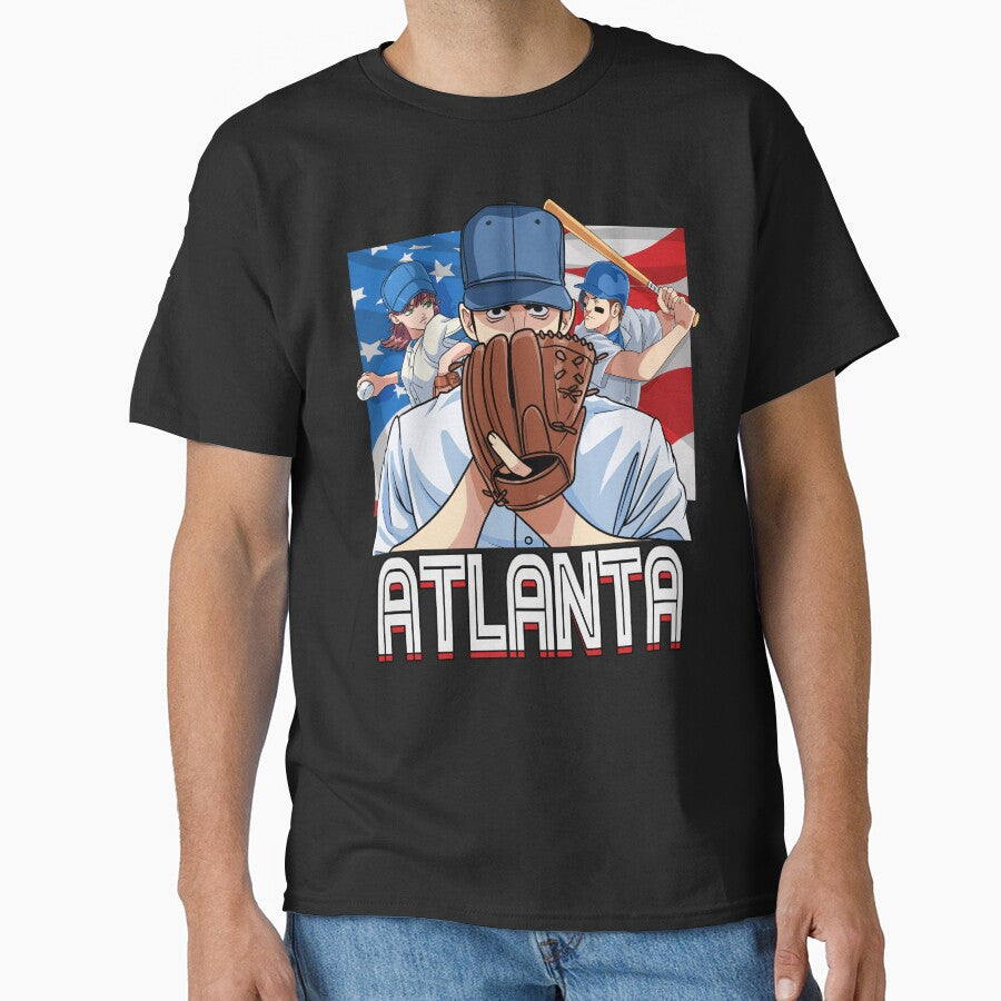 Atlanta Vintage Baseball Lovers Sports Fans American Flag Classic T Shirt